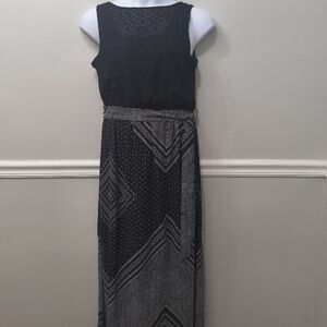 AD Studios Jacquard Print Maxi Dress White Gray Geometric Diamond Pattern Large